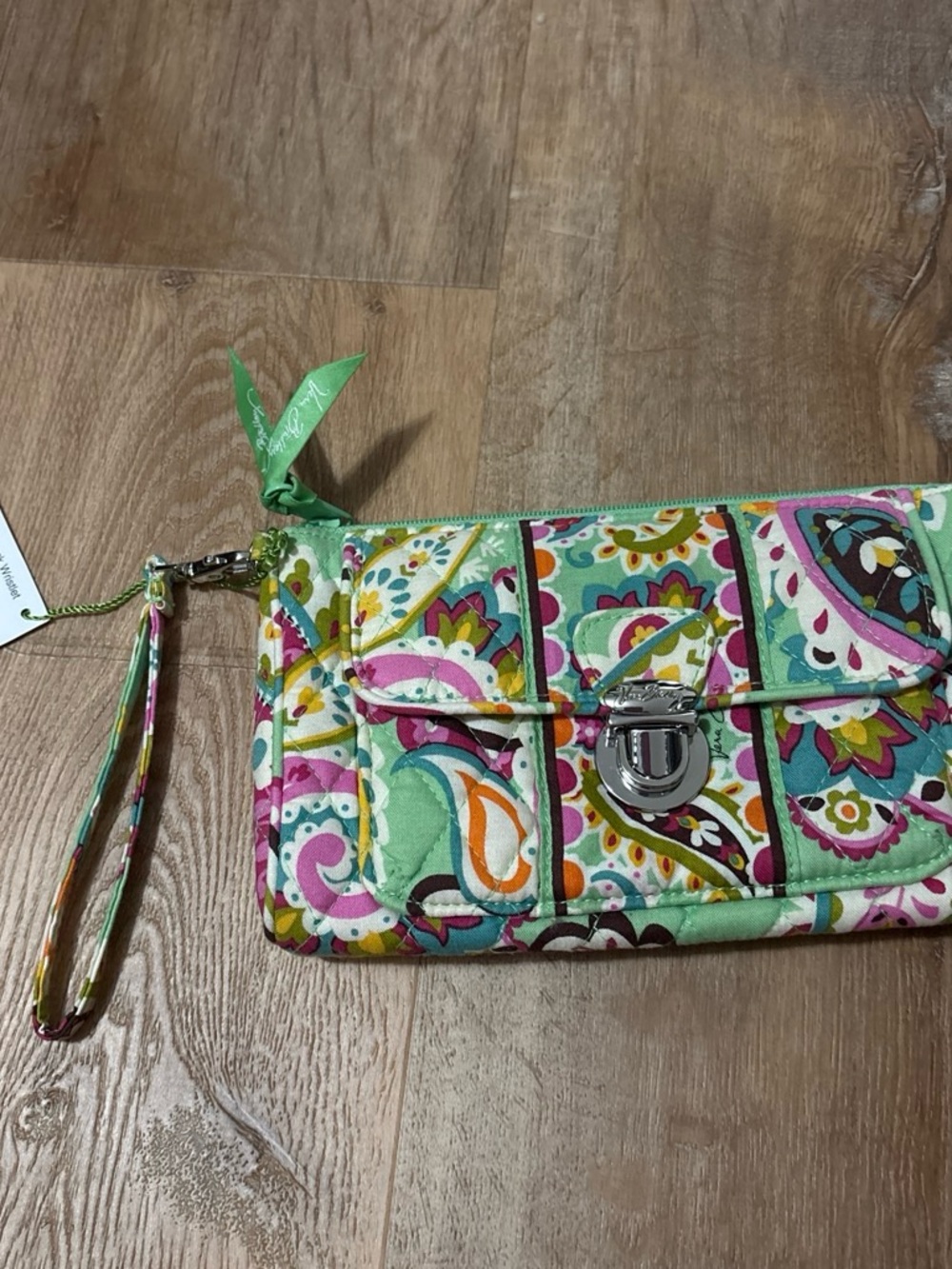 Vera Bradley Tutti Frutti Quilted Wristlet Clutch in Mint Green, Pink and Teal